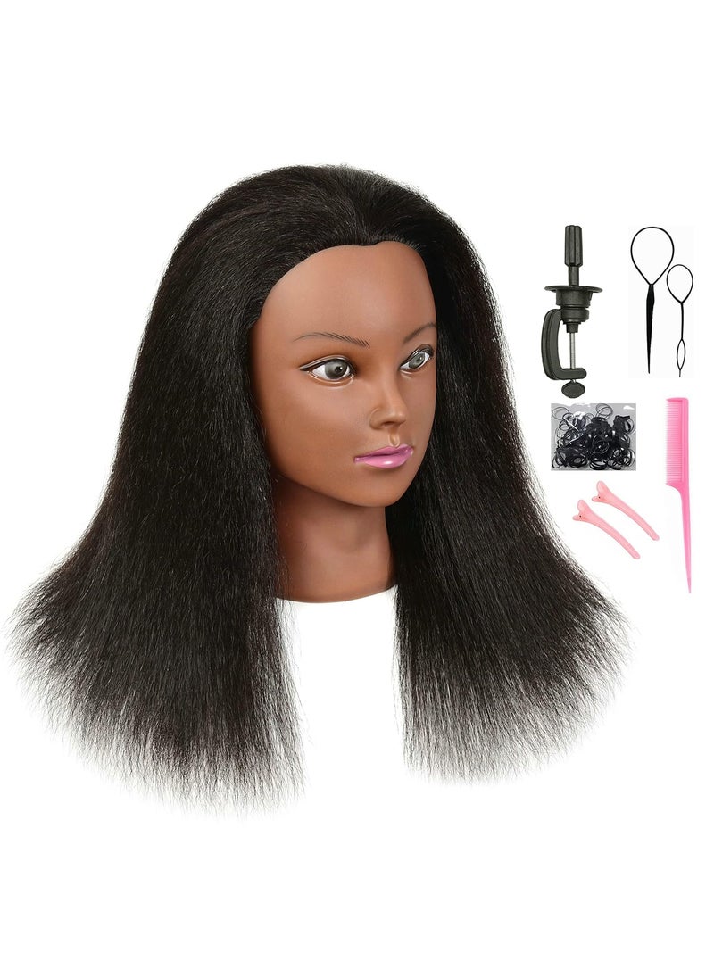 QACIEH 100% Human Hair Mannequin Head for Hairdresser Practice Styling Braiding Manikin Cosmetology Doll Training Head with Stand Naturalblack 