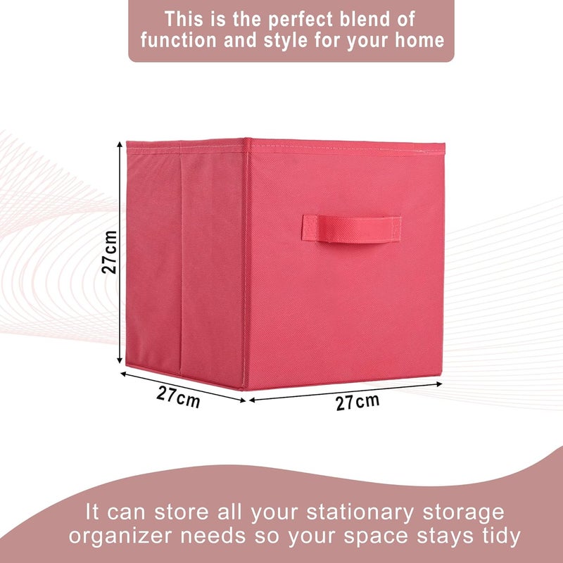 Kuber Industries Kuber Industries Pack of 3 Square Foldable Multipurpose Wardrobe Storage Organizer for Home Portable CupboardCloset Organiser Storage Box for Clothes Toys Green Pink Red  - Image 3