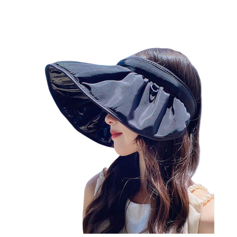 XYX Women's Sun Visor Foldable Sun Hat Wide Brim Summer UV Protection Beach Hat (A-Black) - Image 1
