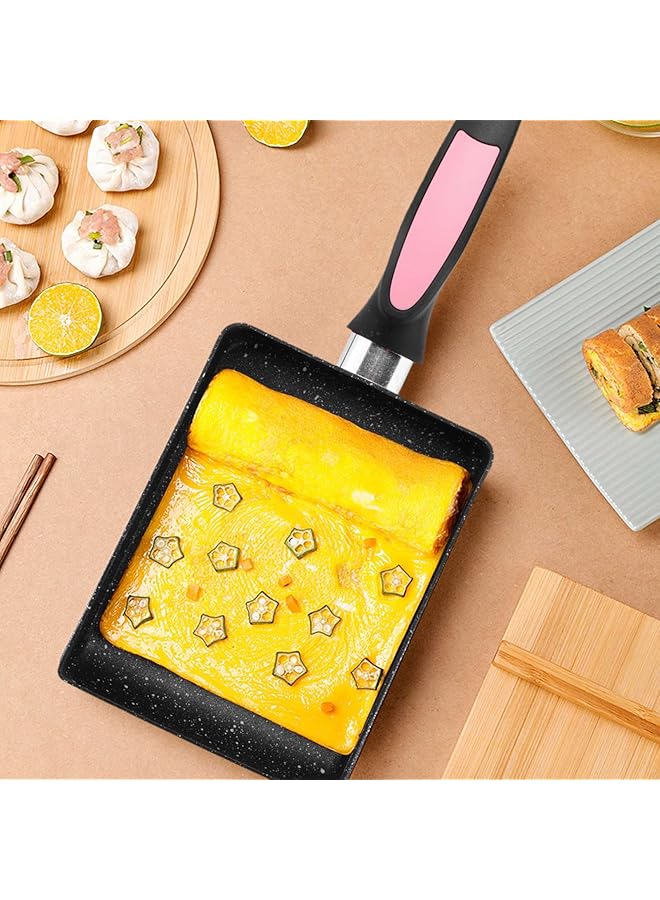 Bluejw Frying Pan, Rectangle Non Stick Mini Frying Egg Pan Black/Pink, Non Stick Beläggning - Image 2