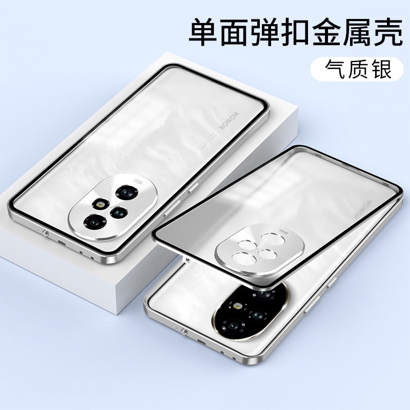 Cross-Border Applicable Honor 400Pro Metal Frame Snap Buckle Single-Sided Frosted Back Panel Mobile Phone Case Honor Power Goggles - Image 1