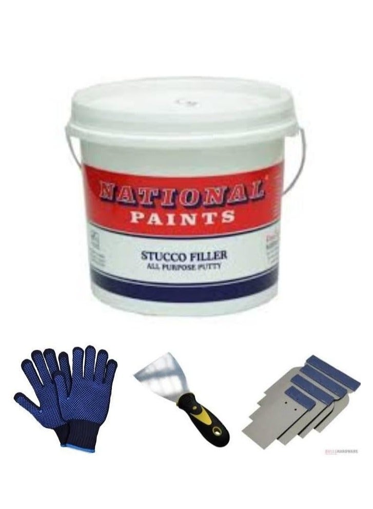 ABBASALI National Paints 3.6L Galon Stucco Filler All Purpose Putty With 3" Scrapper,4Pcs Scrapper Set & Glove