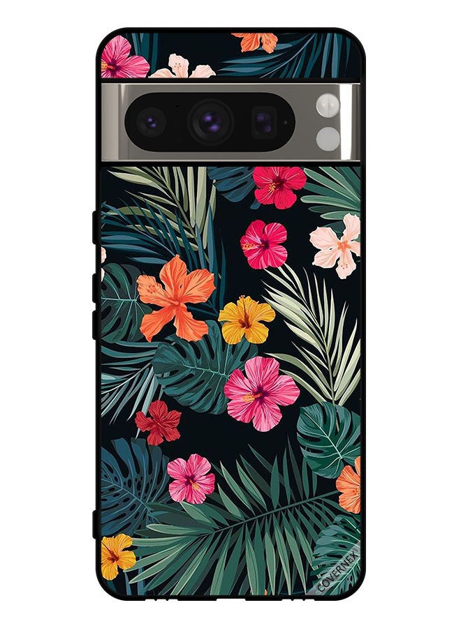 Covernex Protective Case Cover For Google Pixel 8 Pro Multi Color Flowers And Dark Green Feathers - Image 1