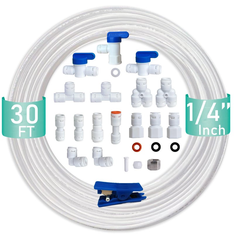 ESHIONG NSF Certified 14 OD Push to Connect Fittings for RO Reverse Osmosis Water Filter Fridge Installation Kits20 pcs30 feet 14 Water tubing