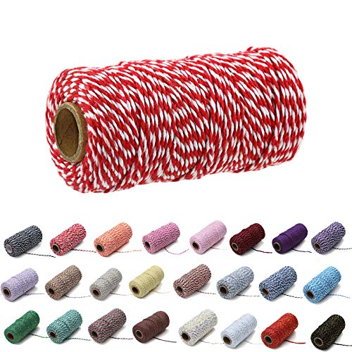 Eqarp 1 Roll 2mm 109 Yard Colourful Cotton Cord Bakers Twine DIY Crafts Gift Wrapping Christmas Wedding Home Decor String Rope (Grey+White) - Image 1