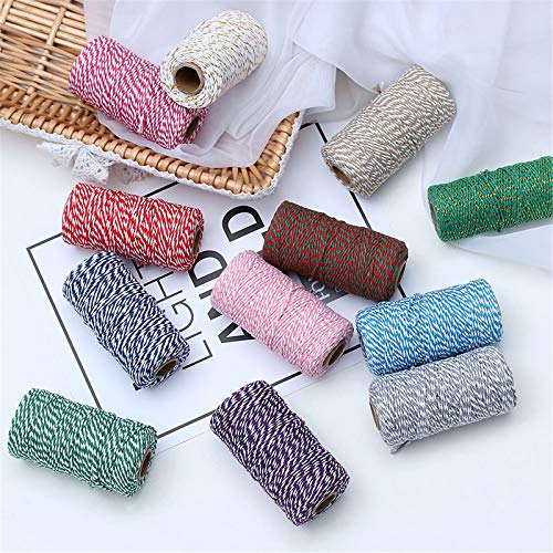 Eqarp 1 Roll 2mm 109 Yard Colourful Cotton Cord Bakers Twine DIY Crafts Gift Wrapping Christmas Wedding Home Decor String Rope (Grey+White) - Image 5