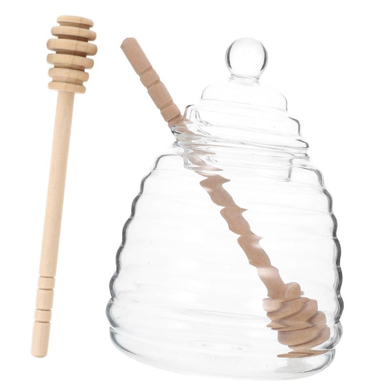 Elegant Transparent Glass Honey Dispenser With Dipper Jar For Jam Snack Kitchen Storage - Image 2