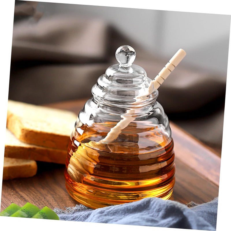 Elegant Transparent Glass Honey Dispenser With Dipper Jar For Jam Snack Kitchen Storage - Image 5