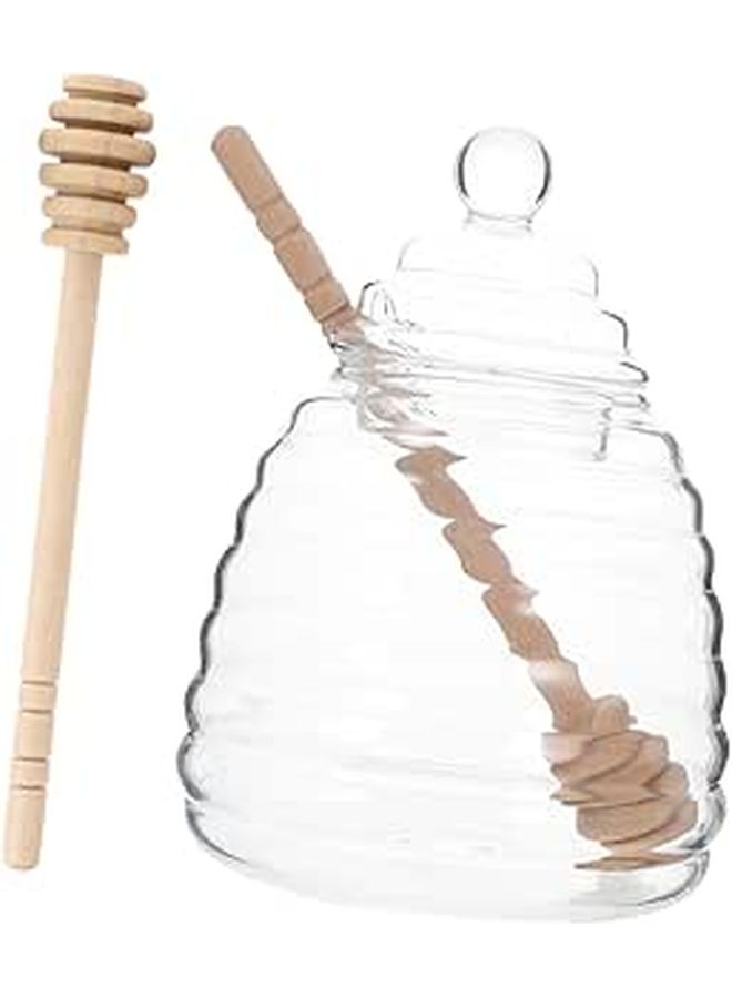 Elegant Transparent Glass Honey Dispenser With Dipper Jar For Jam Snack Kitchen Storage - Image 1