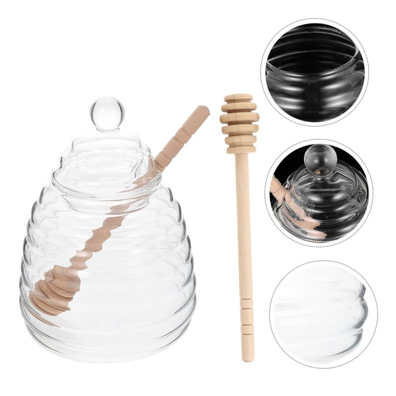 Elegant Transparent Glass Honey Dispenser With Dipper Jar For Jam Snack Kitchen Storage - Image 4