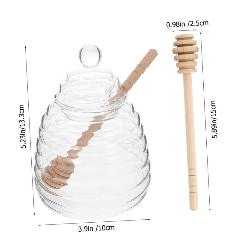Elegant Transparent Glass Honey Dispenser With Dipper Jar For Jam Snack Kitchen Storage - Image 3
