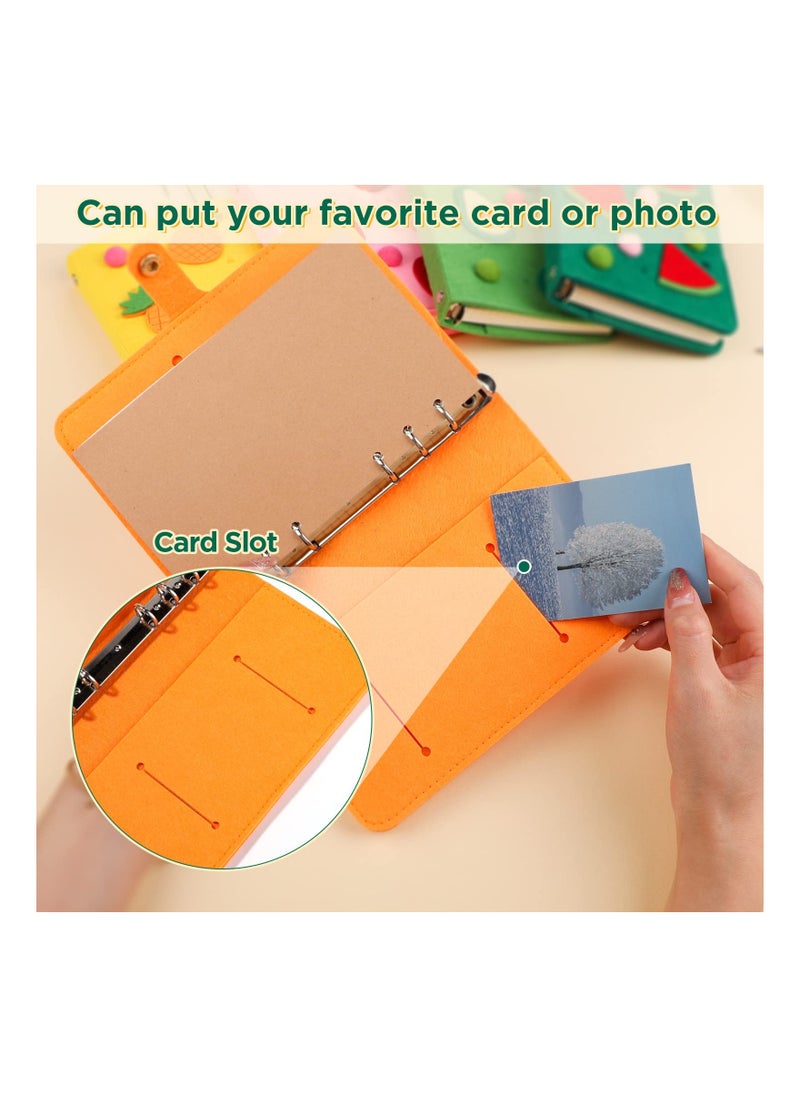 Cute A6 Notebook Binder Cover, with 80 Filler Papers, Soft Felt Refillable 6 Ring Binder Protector, A6 Budget Binder with Snap Button for 6-Hole Planner Pages Binder Pocket, Student, 3D Watermelon