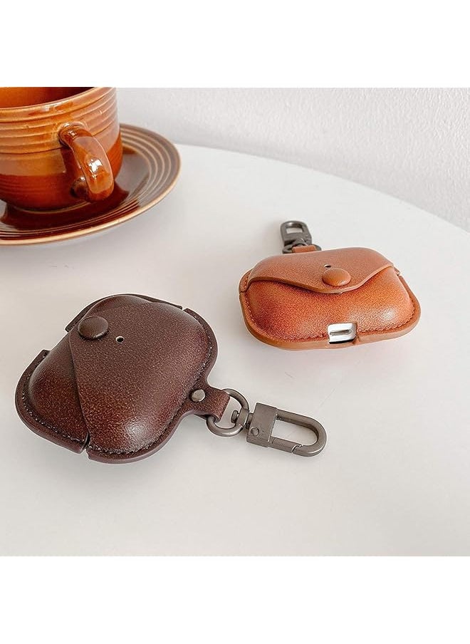 erorex - Compatible Airpods Pro Leather Case Genuine Leather Vintage Portable Shockproof Protective Cover With Loss Prevention Clip For Airpods 3 For Airpods Pro 2019 Wireless Charging Case Coffee - Image 1