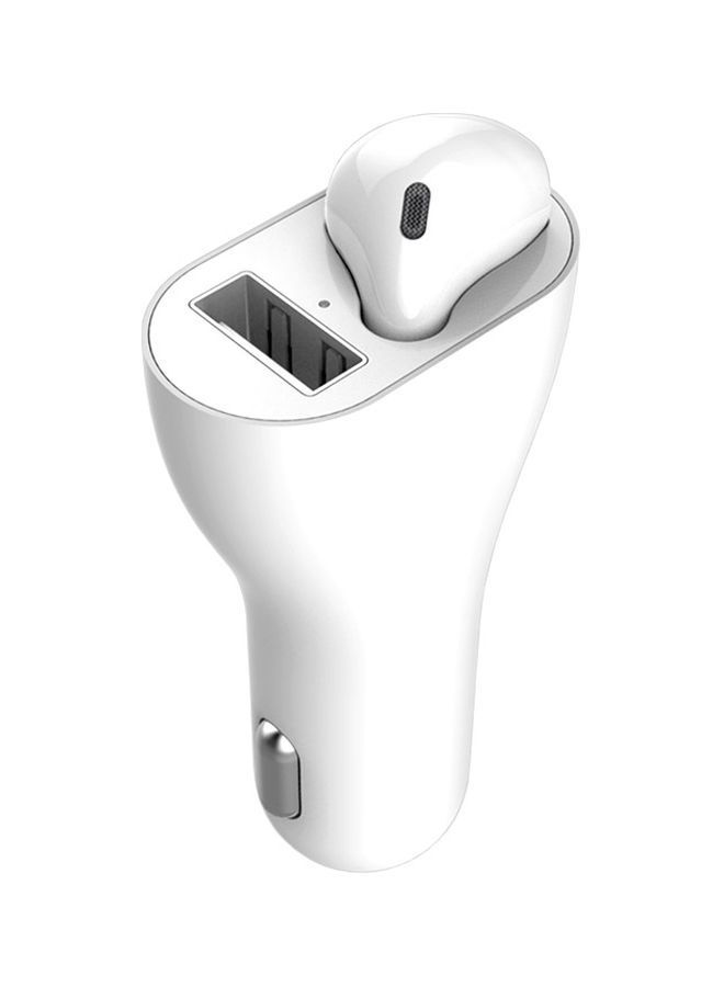 NIBEMINENT RV1 2-in-1 2.4A USB Port Car Charger And V5.0 Bluetooth Right Ear Headset White  - Image 1