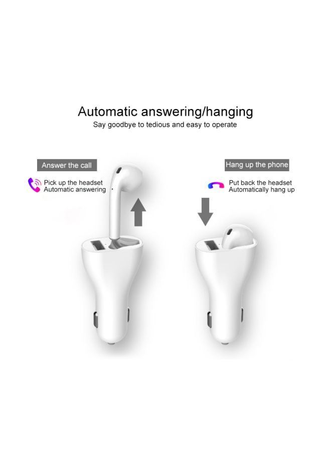 NIBEMINENT RV1 2-in-1 2.4A USB Port Car Charger And V5.0 Bluetooth Right Ear Headset White  - Image 2
