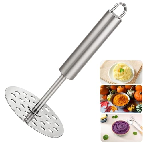 RIANZ® Stainless Steel Potato Masher for Kitchen, 304 Steel Heavy‑Duty Hand Masher with Ergonomic Handle, Rust‑Proof, Dishwasher Safe – Smash Potatoes, Veggies, Guacamole, Sauces & Purees (Grey) - Image 1
