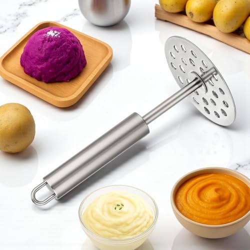 RIANZ® Stainless Steel Potato Masher for Kitchen, 304 Steel Heavy‑Duty Hand Masher with Ergonomic Handle, Rust‑Proof, Dishwasher Safe – Smash Potatoes, Veggies, Guacamole, Sauces & Purees (Grey) - Image 5