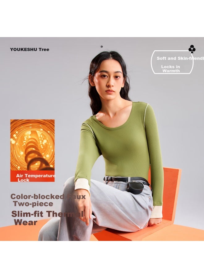 Youkeshu Women's Base Shirt Versatile Color-block 10a Antibacterial Anti-static Thermal Inner Top - Image 1