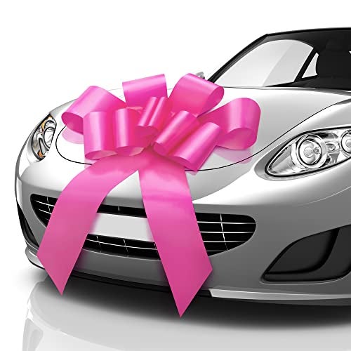Mata1-USA - Huge Car Bow - Pink, 30 Inch - Big Gift Wrapping Bow for Large Gift Decoration - Giant Size for Indoor & Outdoor Use - 12 Loops & 2 Suction Cups - No Magnets That Scratch - Image 1