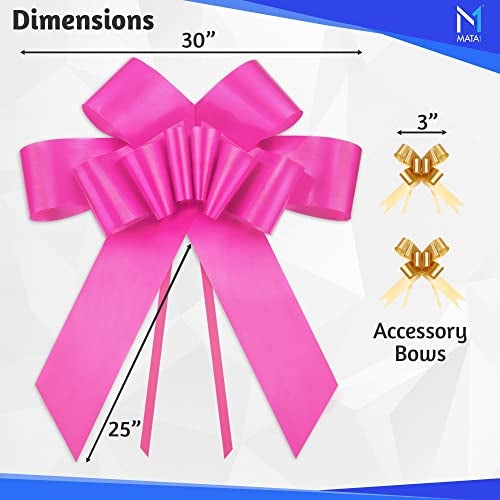 Mata1-USA - Huge Car Bow - Pink, 30 Inch - Big Gift Wrapping Bow for Large Gift Decoration - Giant Size for Indoor & Outdoor Use - 12 Loops & 2 Suction Cups - No Magnets That Scratch - Image 2