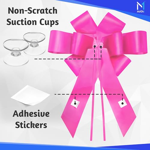 Mata1-USA - Huge Car Bow - Pink, 30 Inch - Big Gift Wrapping Bow for Large Gift Decoration - Giant Size for Indoor & Outdoor Use - 12 Loops & 2 Suction Cups - No Magnets That Scratch - Image 5