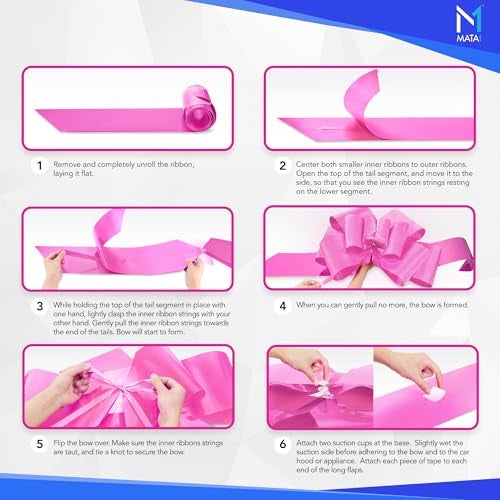 Mata1-USA - Huge Car Bow - Pink, 30 Inch - Big Gift Wrapping Bow for Large Gift Decoration - Giant Size for Indoor & Outdoor Use - 12 Loops & 2 Suction Cups - No Magnets That Scratch - Image 3