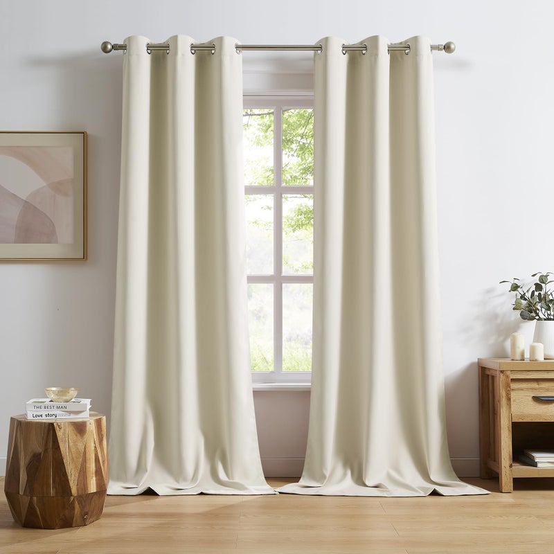 DUALIFE 96 Inch Length Cream Beige Curtains Blackout Window Drapes for Bedroom Thermal Insulated Room Darkening Curtains 2 Panels for Living RoomGrommet Top 42x96 Inches Long Buttercream