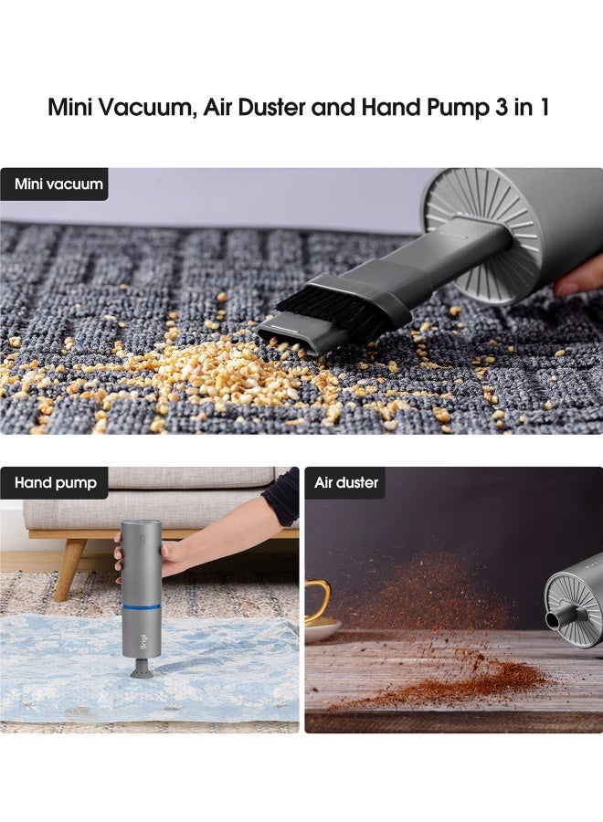 Brigii مكنسة كهربائية محمولة صغيرة بدون سلك، 3 في 1 - مكنسة سيارة وم blower هواء ومضخة يدوية، منظف محمول قابل لإعادة الشحن لداخل السيارة، المساحات الصغيرة، الشقوق - Y120 برو - Image 2