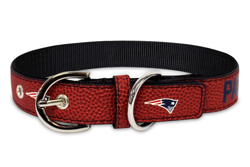 Pets First Tough Leather Pet Collar NFL New England Patriots Premium Dog Collar, Limited Edition, Size Medium. Best & Strongest Heavy-Duty Dog Collar!, Medium (16-20"" Long & 1"" Wide) (NEP-3081-MD)