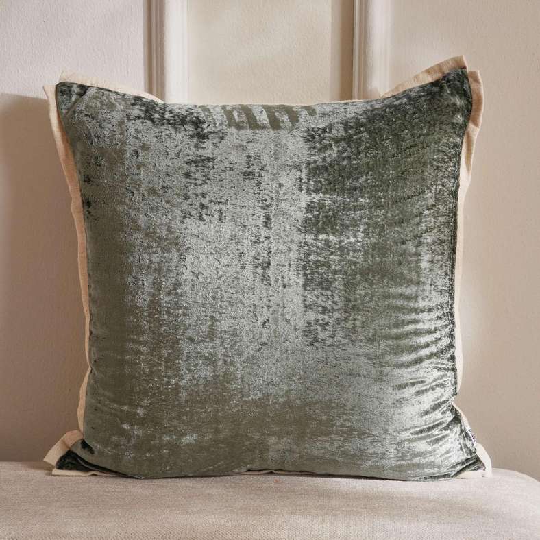 Pan Home Luxe Velvet Downfeel Filled Cushion With Linen Flange 50X50Cm -Dark Moss