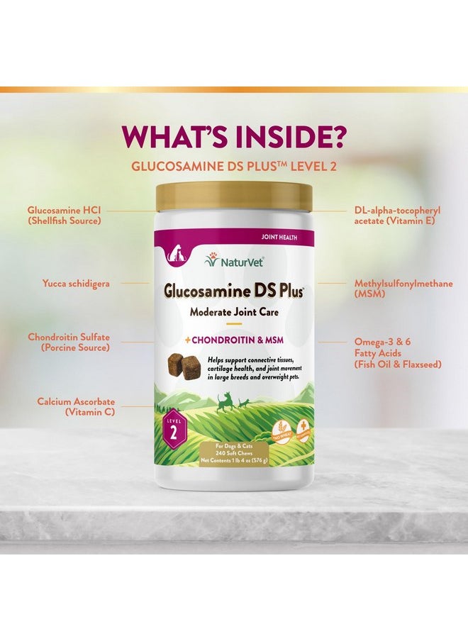 NaturVet - Glucosamine DS Plus - Level 2 Moderate Care - Supports Healthy Hip & Joint Function - Enhanced with Glucosamine, MSM & Chondroitin - for Dogs & Cats - 240 Soft Chews
