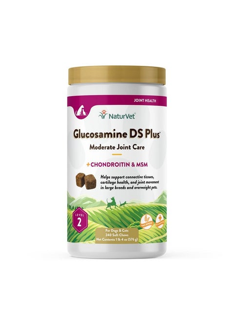 NaturVet - Glucosamine DS Plus - Level 2 Moderate Care - Supports Healthy Hip & Joint Function - Enhanced with Glucosamine, MSM & Chondroitin - for Dogs & Cats - 240 Soft Chews