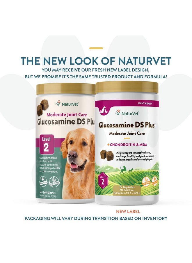 NaturVet - Glucosamine DS Plus - Level 2 Moderate Care - Supports Healthy Hip & Joint Function - Enhanced with Glucosamine, MSM & Chondroitin - for Dogs & Cats - 240 Soft Chews