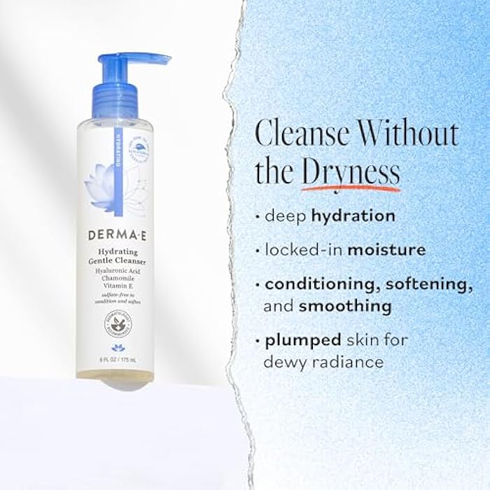 derma-e Derma E Hydrating Gentle Cleanser with Hyaluronic Acid – Moisturizing Facial Cleanser Tones, Moisturizes & Improves Skin Texture – Gently Exfoliating Face Wash, 6 fl oz - Image 2