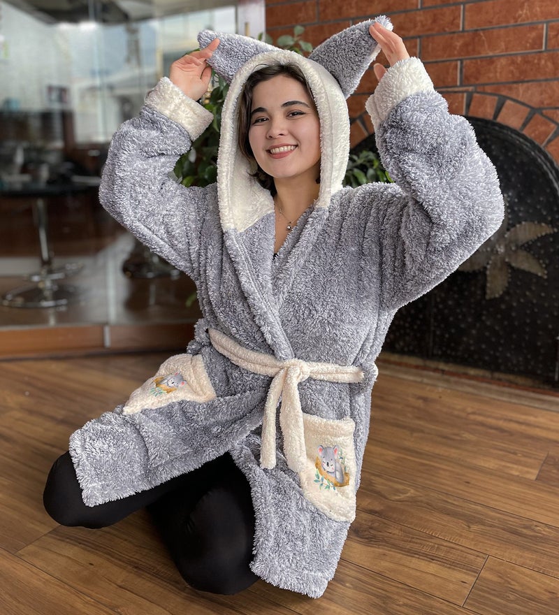 Peluşcu Dayı Plush Man Uncle Hooded Unisex Wellsoft Plush Dressing Gown, Bathrobe - Image 2