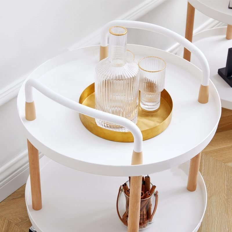 Olpad Coffee Table Sofa Side Snack Table Small Mobile Trolley with Multi-Layer Storage Shelves for Kitchen Living Room Bedroom Nightstand and Balcony (2Layer Round) - Image 2