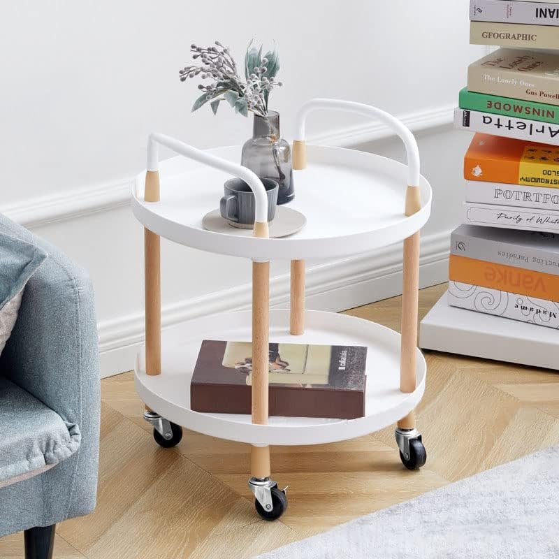 Olpad Coffee Table Sofa Side Snack Table Small Mobile Trolley with Multi-Layer Storage Shelves for Kitchen Living Room Bedroom Nightstand and Balcony (2Layer Round) - Image 5