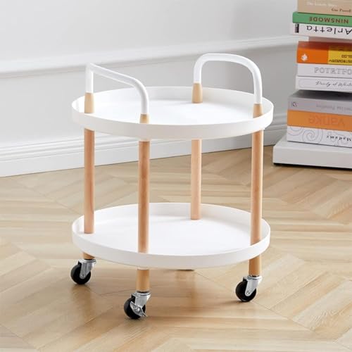 Olpad Coffee Table Sofa Side Snack Table Small Mobile Trolley with Multi-Layer Storage Shelves for Kitchen Living Room Bedroom Nightstand and Balcony (2Layer Round) - Image 1