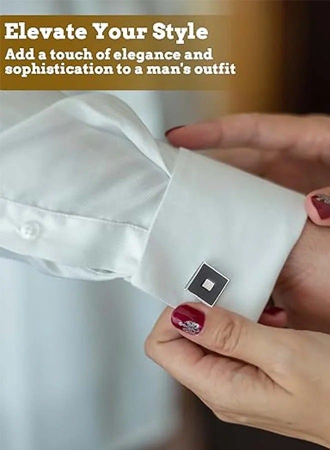 8 Pcs Cuff Links Mens Cufflinks Classic Silver Black Cufflinks Striped Round Square Rectangle Cuff Links for Shirt Suit Tuxedo Wedding Groom Elegant Gift - Image 4