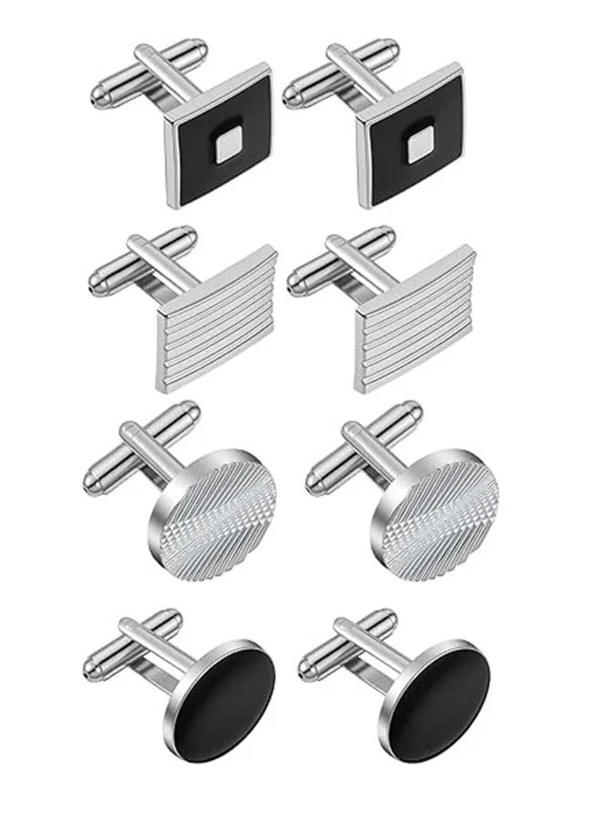 8 Pcs Cuff Links Mens Cufflinks Classic Silver Black Cufflinks Striped Round Square Rectangle Cuff Links for Shirt Suit Tuxedo Wedding Groom Elegant Gift - Image 1