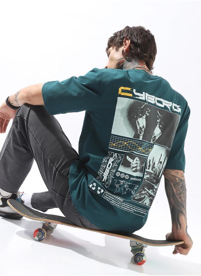 Hubberholme Men Cyborg Graphic Printed Round Neck Cotton Oversized T-shirt  - Image 2