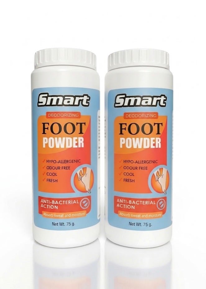 Smart Deodorizing Foot Powder, Foot Odour Eliminator with Anti Bacterial Action .2/Pack - Image 1