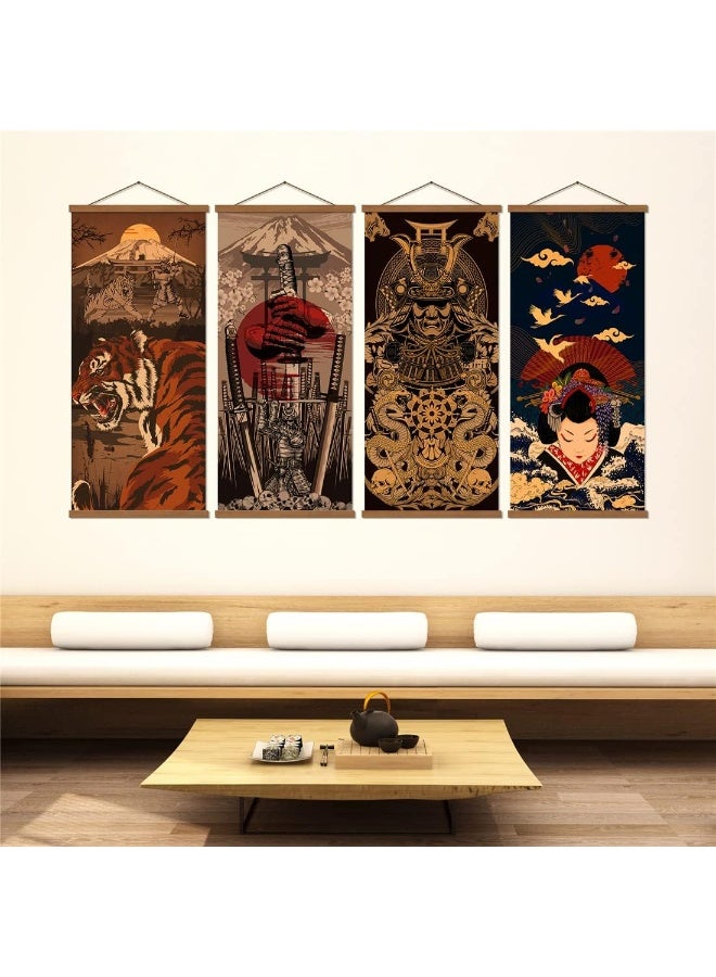 WEROUTE Warrior's Dreams Canvas Wall Art Print Poster Armored Helmet Samurai spirit with Scroll Wood Framed Ready to Hanger Home Karate Hall Sushi Restaurant Decor 16”x35” (4pcs japan poster) - Image 3