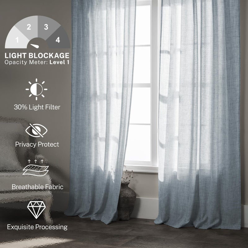 MEETBILY Dusty Blue Linen Curtains 84 Inches Long for Living Room 2 Panels Set Back Tab Farmhouse Boho Light Filtering Semi Sheer Stone Blue Curtains Grey Blue Drapes for Bedroom Vintage Country Decor - Image 2