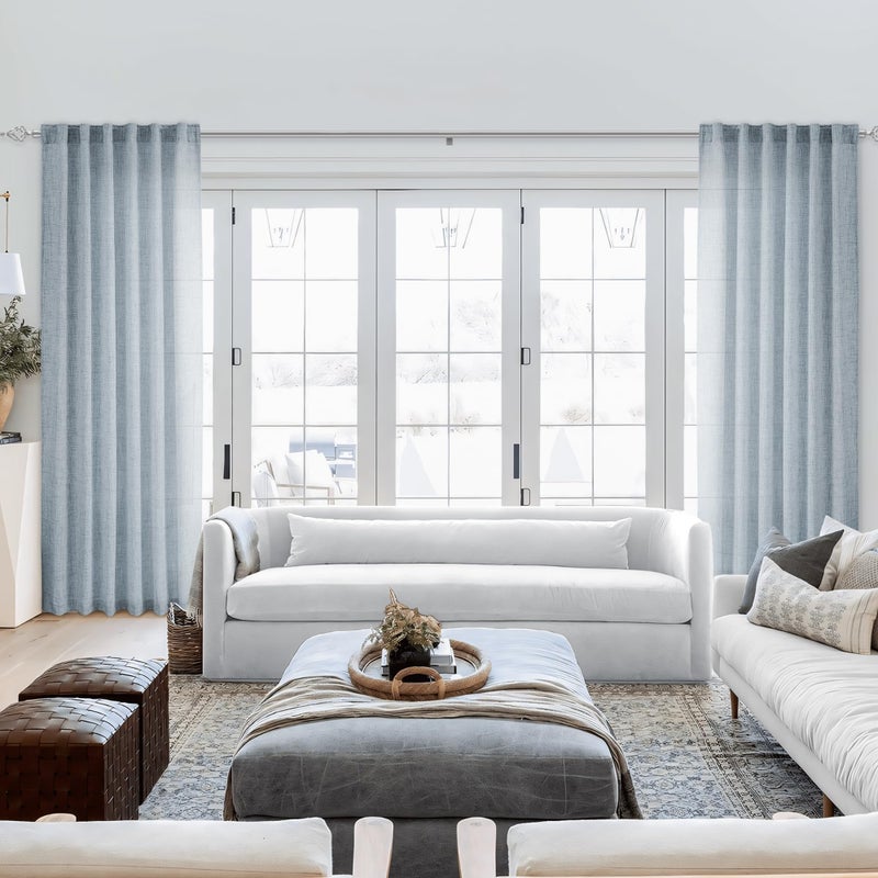 MEETBILY Dusty Blue Linen Curtains 84 Inches Long for Living Room 2 Panels Set Back Tab Farmhouse Boho Light Filtering Semi Sheer Stone Blue Curtains Grey Blue Drapes for Bedroom Vintage Country Decor - Image 5