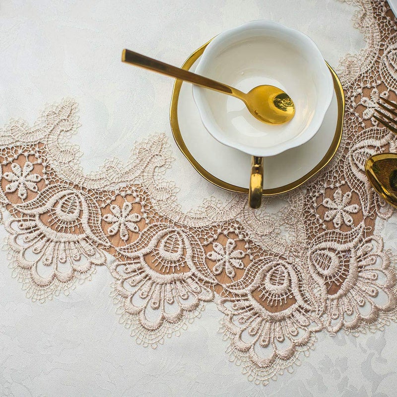 ARTABLE Lace Table Cloth Rectangle Spring Antique Flower Decor Macrame Tablecloth for Outdoor Farmhouse Rustic Kitchen Party Birthday Picnic (Light Brown, 60 x 104 Inch) - Image 3