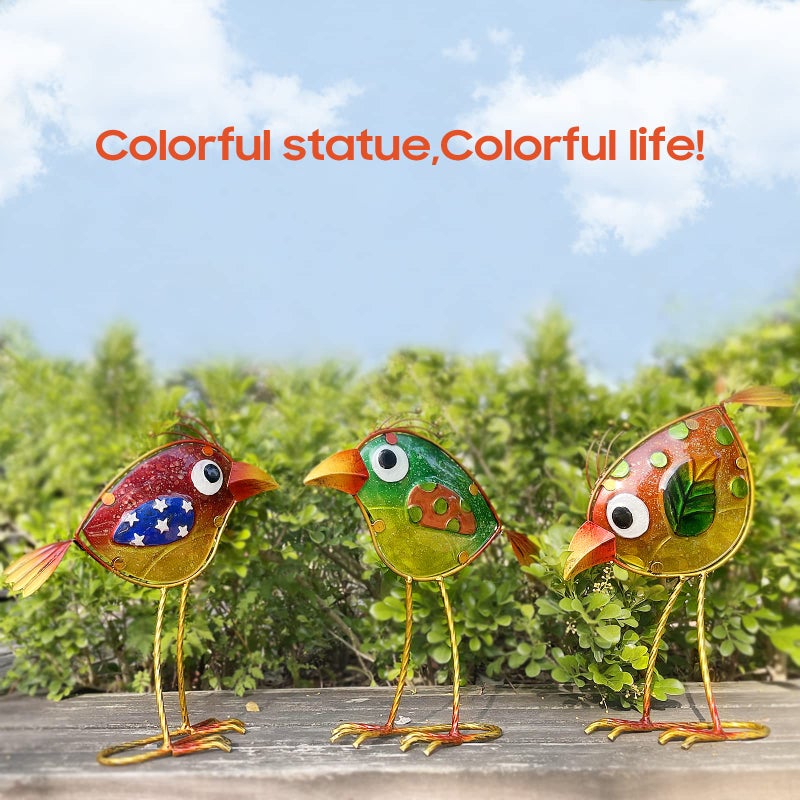 LEGIFO Garden Decor for Outside,Funny Metal & Glass Bird Decor for Indoor & Outdoor Set of 3,Yard Art Decor,Garden Art Statues Decorations,Colorful and Patriotic - Image 5