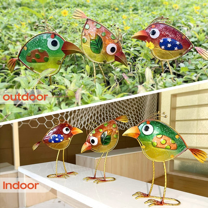LEGIFO Garden Decor for Outside,Funny Metal & Glass Bird Decor for Indoor & Outdoor Set of 3,Yard Art Decor,Garden Art Statues Decorations,Colorful and Patriotic - Image 4