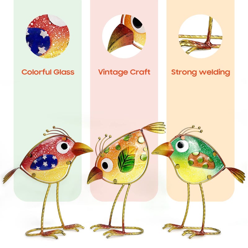 LEGIFO Garden Decor for Outside,Funny Metal & Glass Bird Decor for Indoor & Outdoor Set of 3,Yard Art Decor,Garden Art Statues Decorations,Colorful and Patriotic - Image 3
