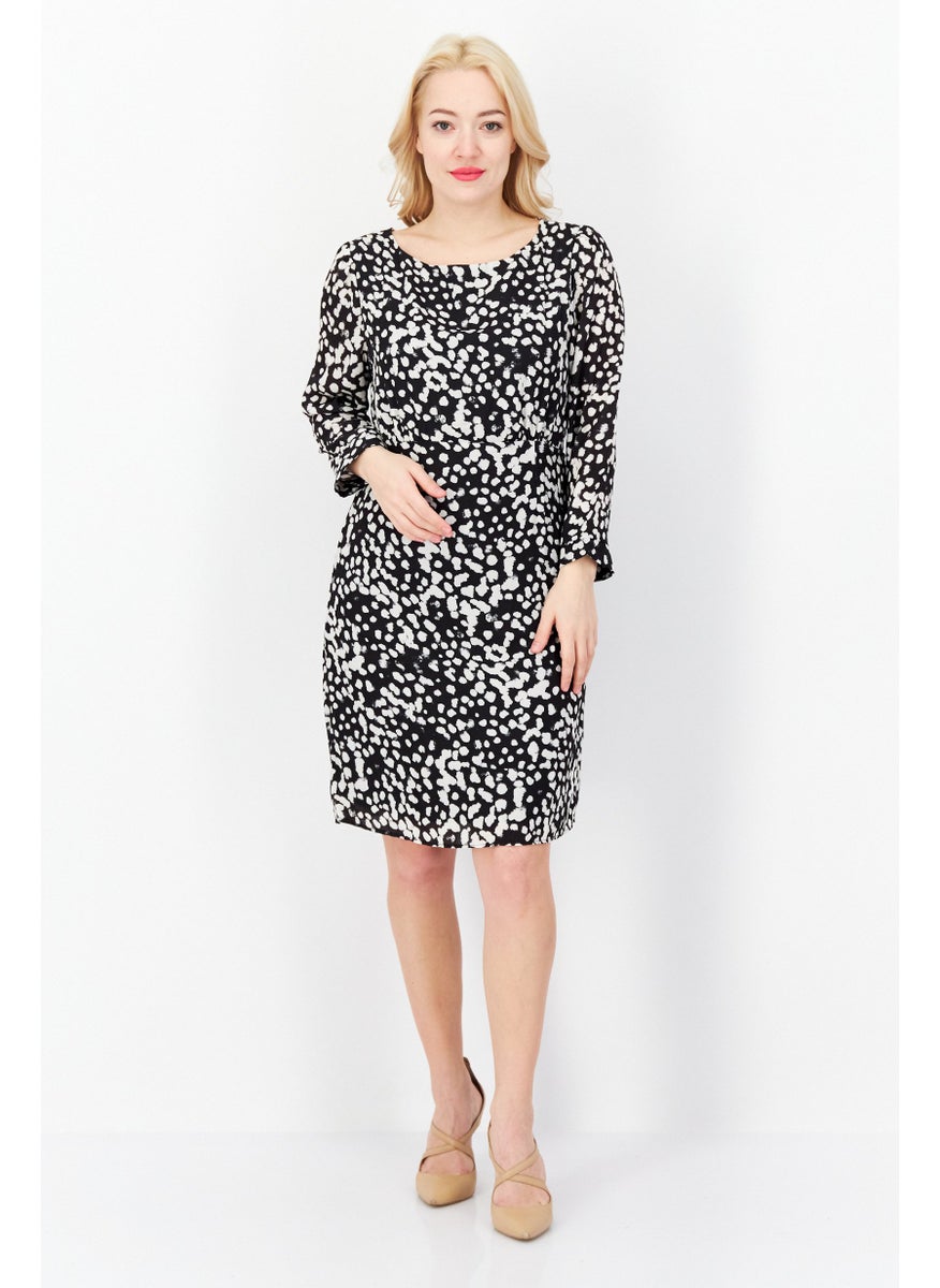 French Connection - Women Allover Print Mini Casual Dress, Black - Image 1